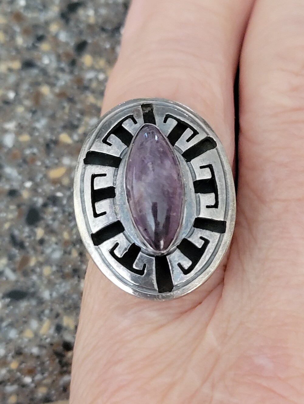 VTG Beto Cro Taxco Mexican Sterling Silver Amethyst Adjustable Ring Sz 8.5